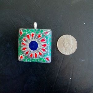 Coral,turquoise and lapis resin ss pendant